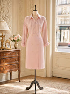 Vintage Pink Stripe Shirt & Pencil Skirt Two‑Piece Outfit