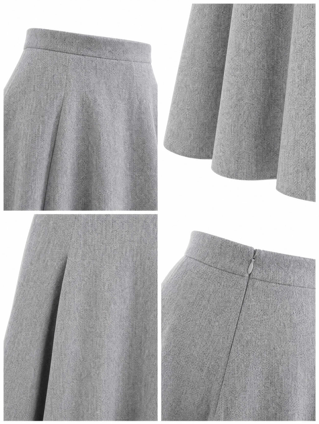 Vintage Grey Blazer & Midi Swing Skirt Two‑Piece Set