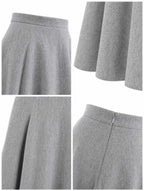 Vintage Grey Blazer & Midi Swing Skirt Two‑Piece Set