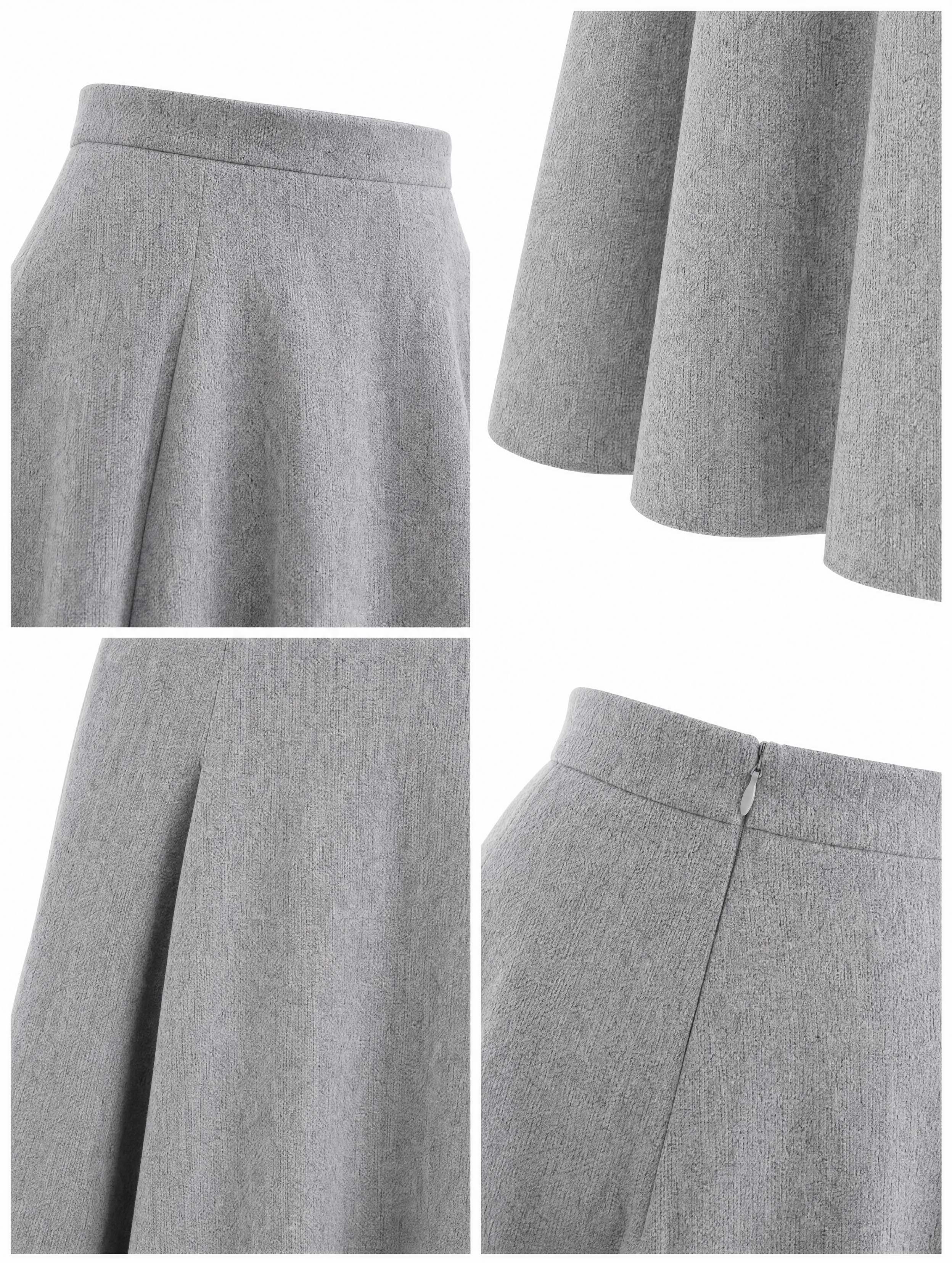 Vintage Grey Blazer & Midi Swing Skirt Two‑Piece Set