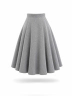 Vintage Grey Blazer & Midi Swing Skirt Two‑Piece Set