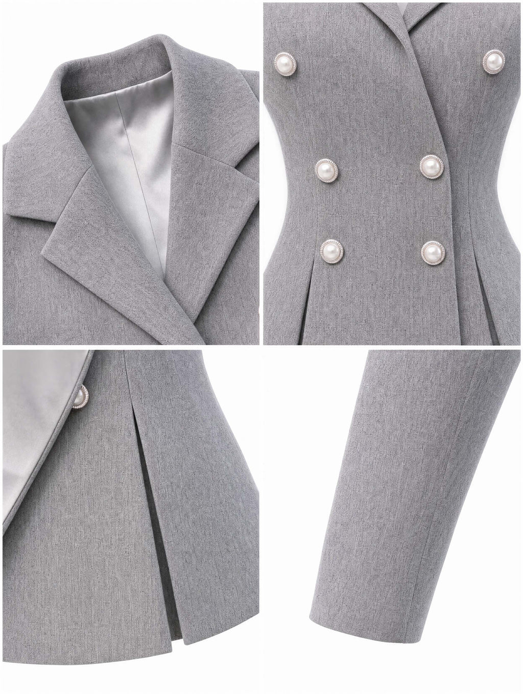 Vintage Grey Blazer & Midi Swing Skirt Two‑Piece Set