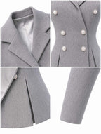 Vintage Grey Blazer & Midi Swing Skirt Two‑Piece Set