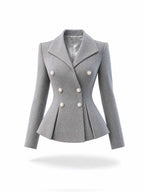 Vintage Grey Blazer & Midi Swing Skirt Two‑Piece Set