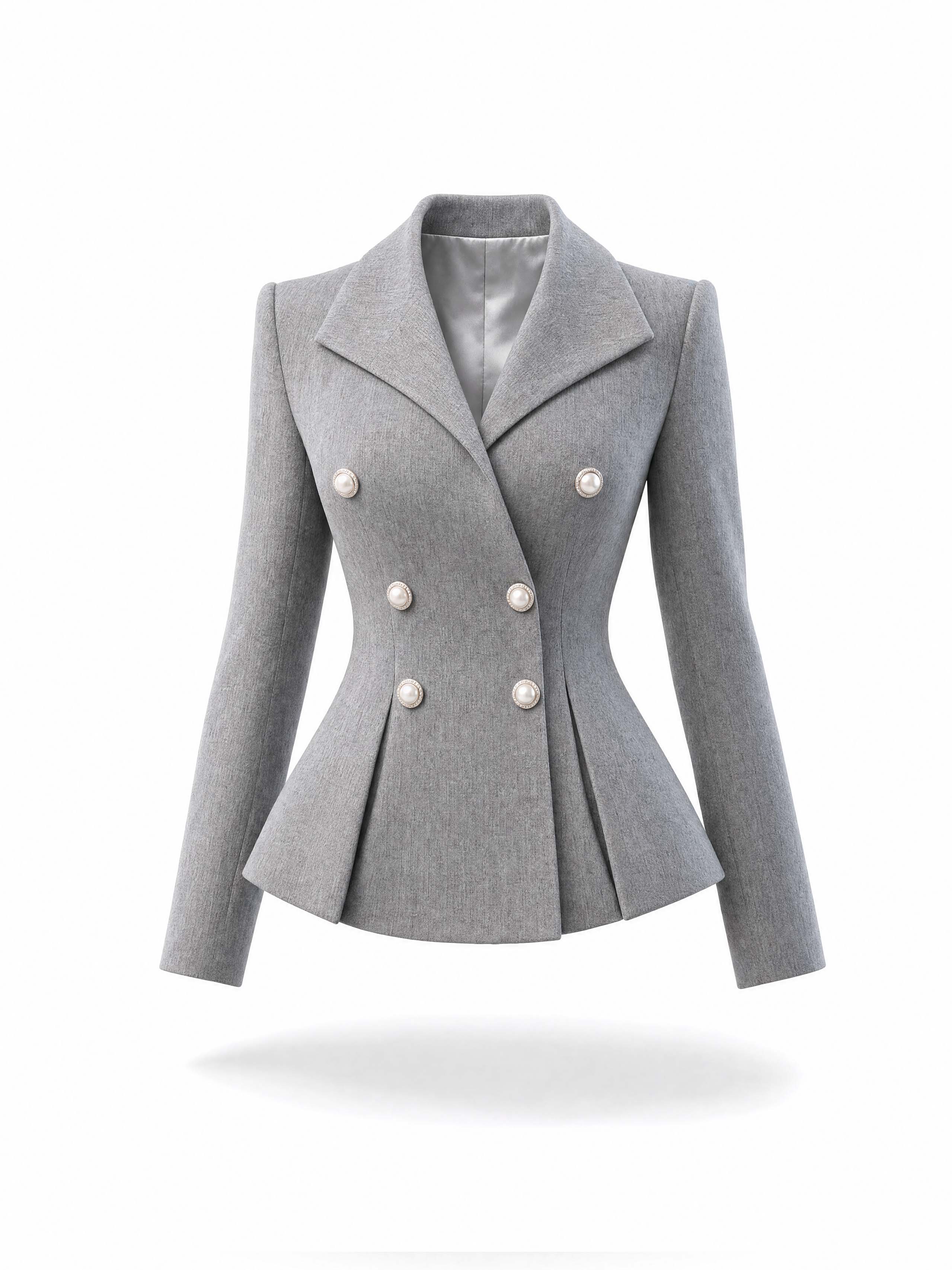 Vintage Grey Blazer & Midi Swing Skirt Two‑Piece Set