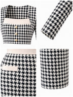 Houndstooth Color Block Square Neck Midi Dress