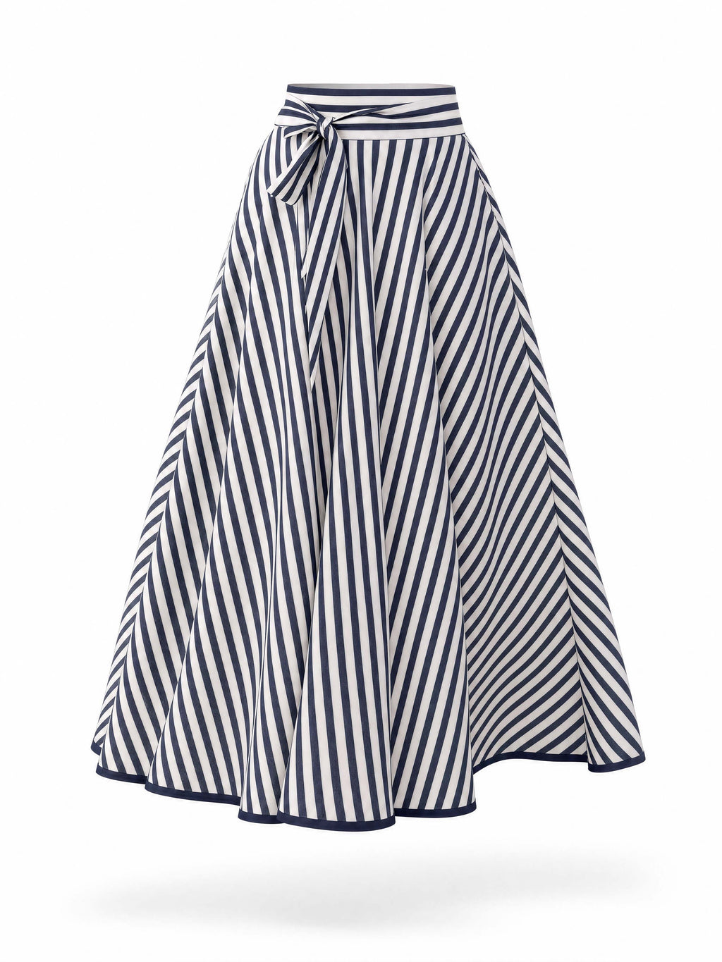 Vintage Striped High Waist Tie Belt Midi Skirt