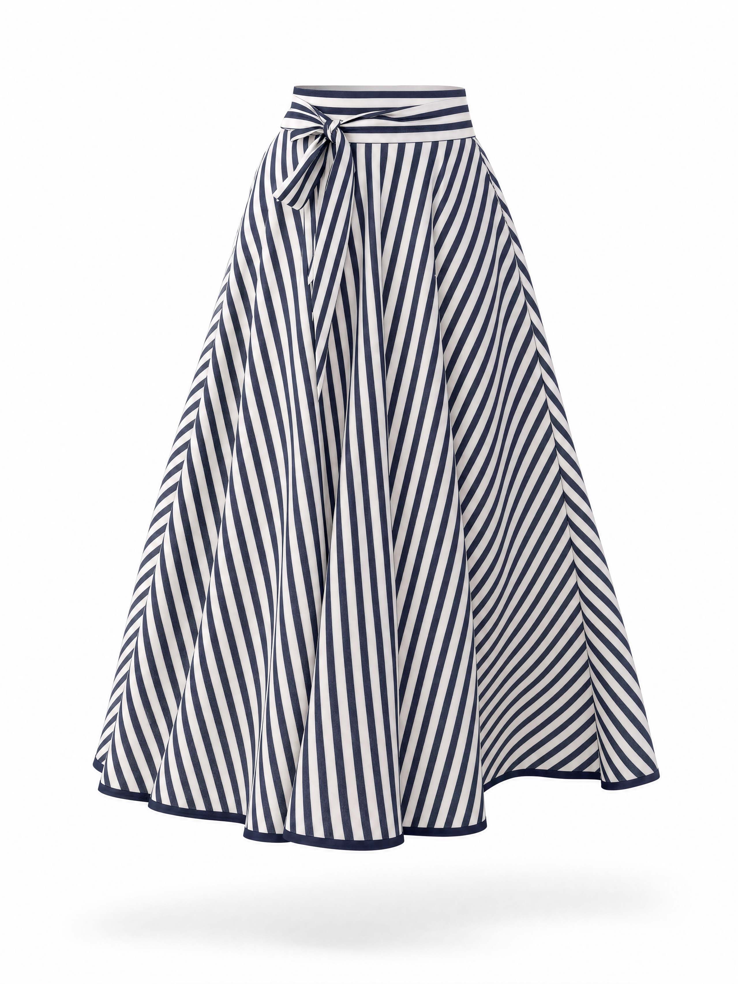 Vintage Striped High Waist Tie Belt Midi Skirt