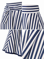 Vintage Striped High Waist Tie Belt Midi Skirt