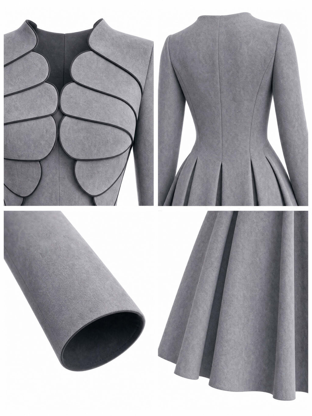 Vintage Petal Collar Pleated Midi Dress