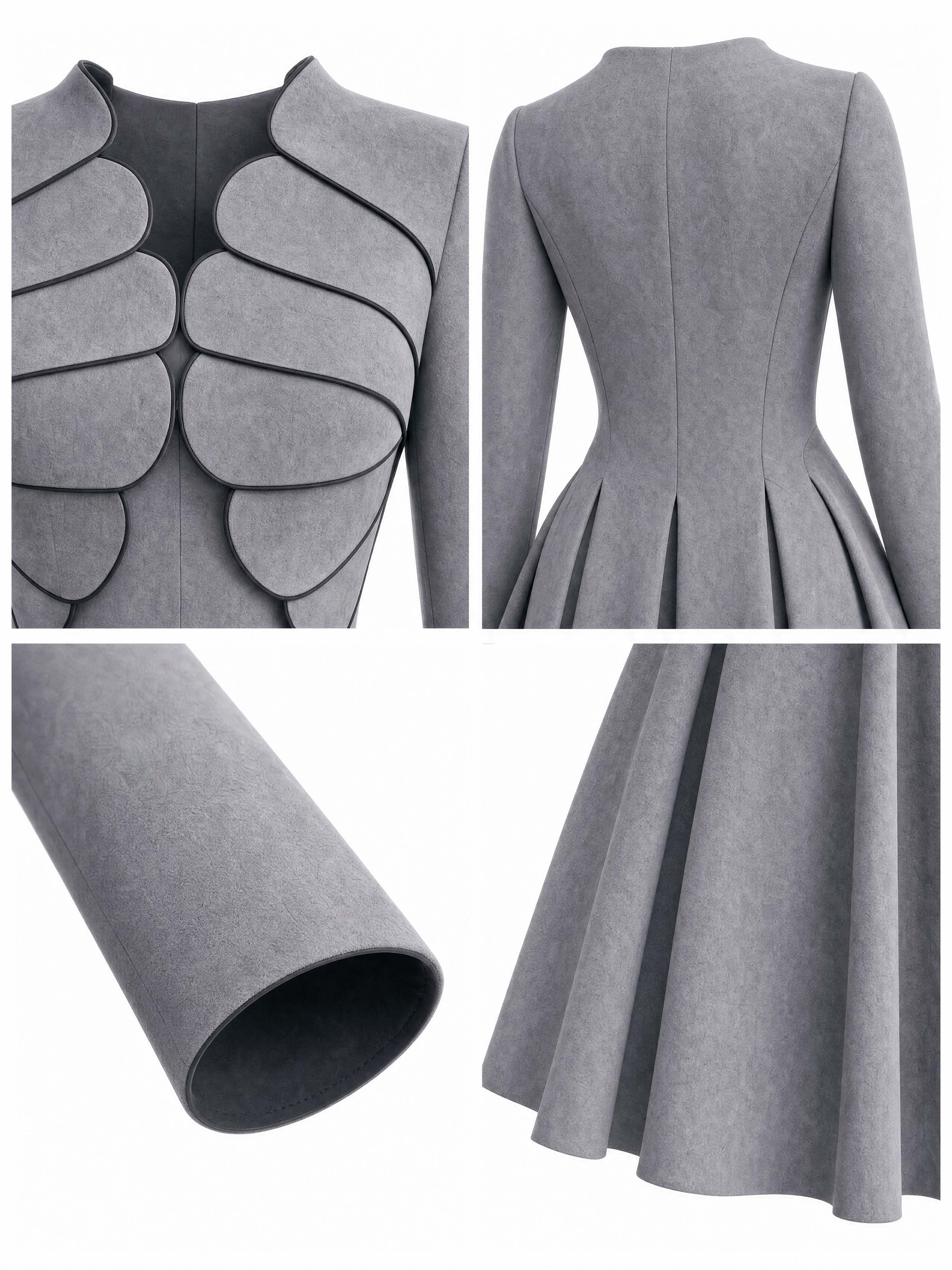 Vintage Petal Collar Pleated Midi Dress