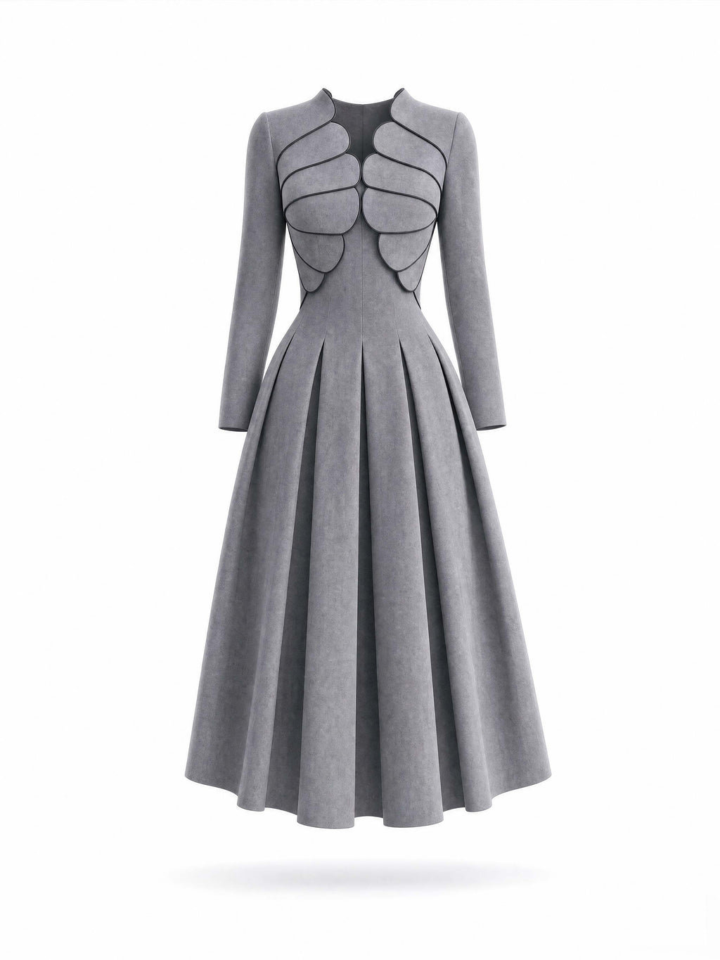 Vintage Petal Collar Pleated Midi Dress