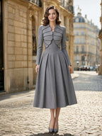 Vintage Petal Collar Pleated Midi Dress