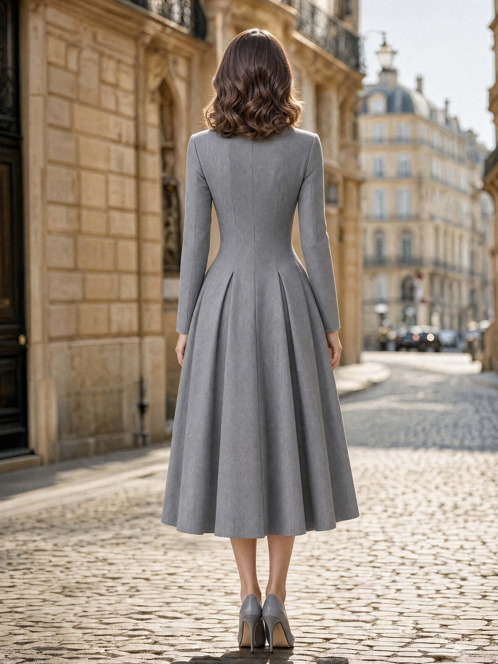 Vintage Petal Collar Pleated Midi Dress