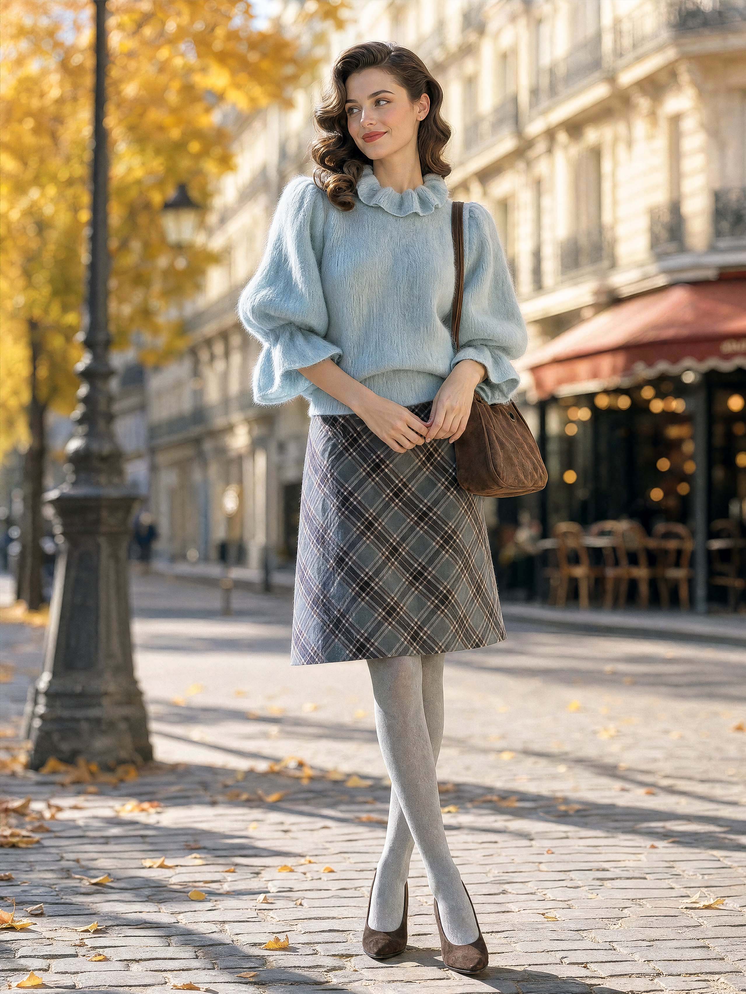 Vintage Ruffle Neck Fluffy Puff Sleeve Sweater