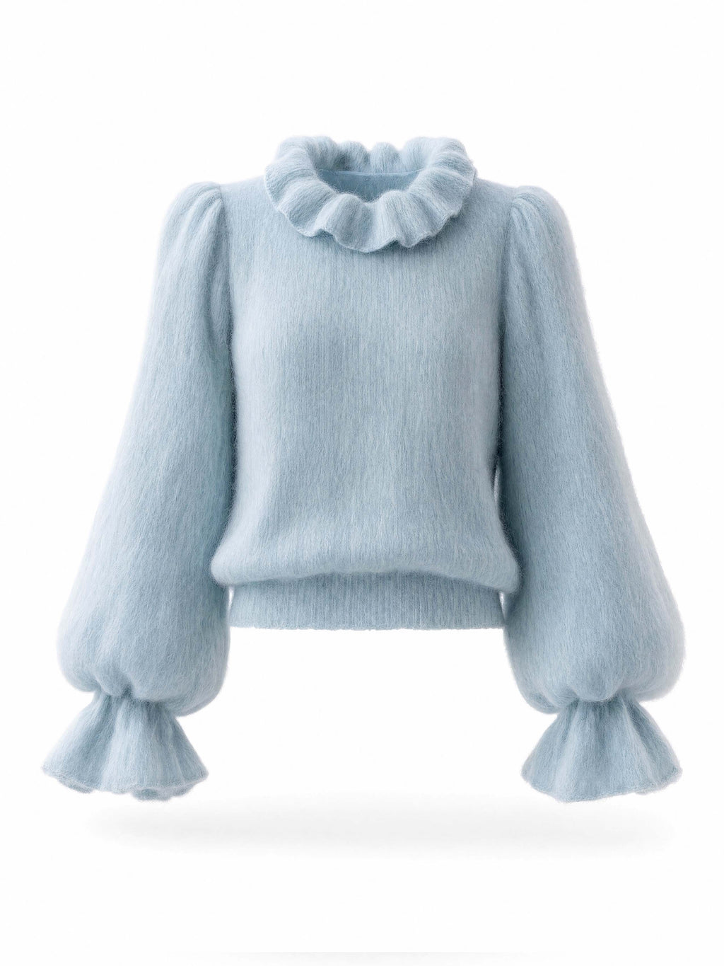 Vintage Ruffle Neck Fluffy Puff Sleeve Sweater