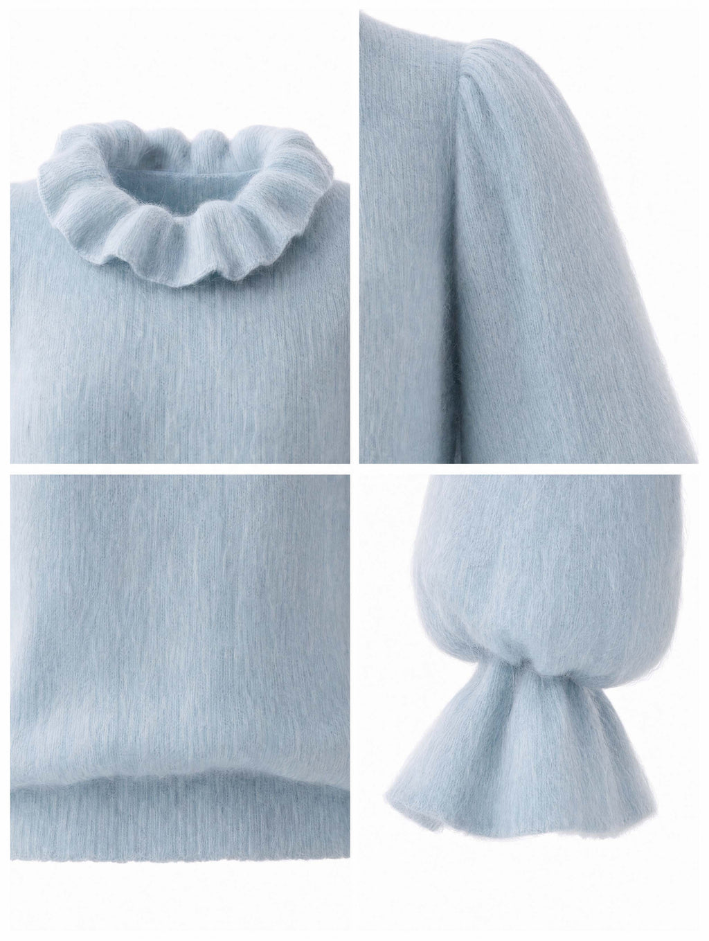 Vintage Ruffle Neck Fluffy Puff Sleeve Sweater