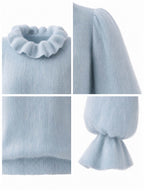 Vintage Ruffle Neck Fluffy Puff Sleeve Sweater