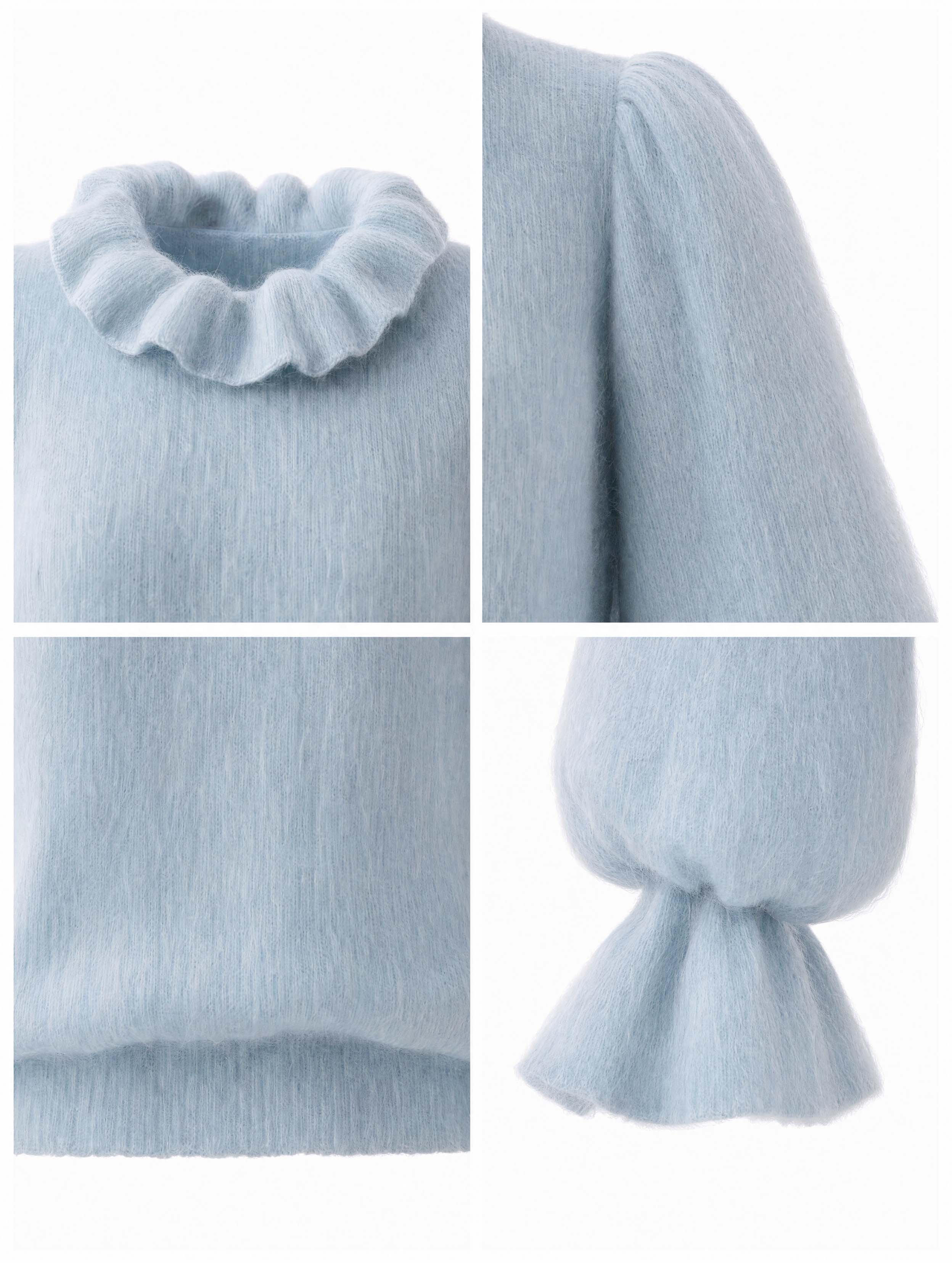 Vintage Ruffle Neck Fluffy Puff Sleeve Sweater