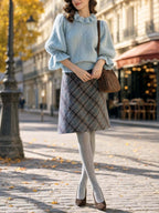 Vintage Plaid A‑Line Midi Skirt
