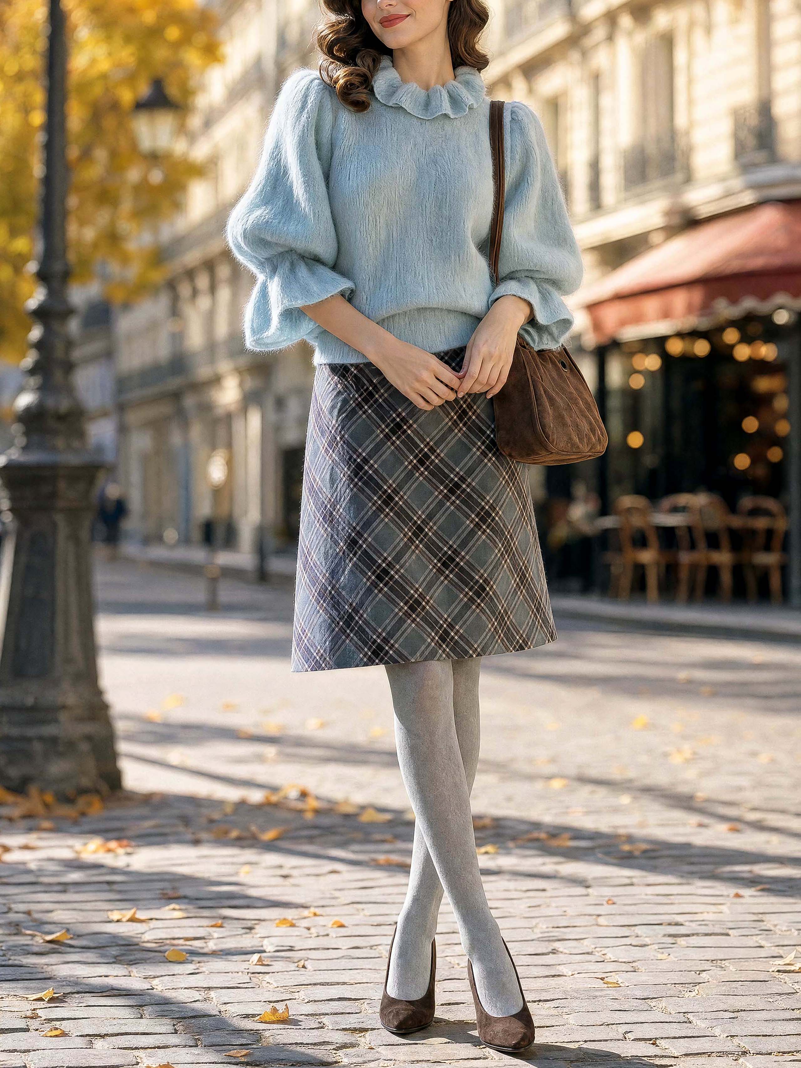 Vintage Plaid A‑Line Midi Skirt