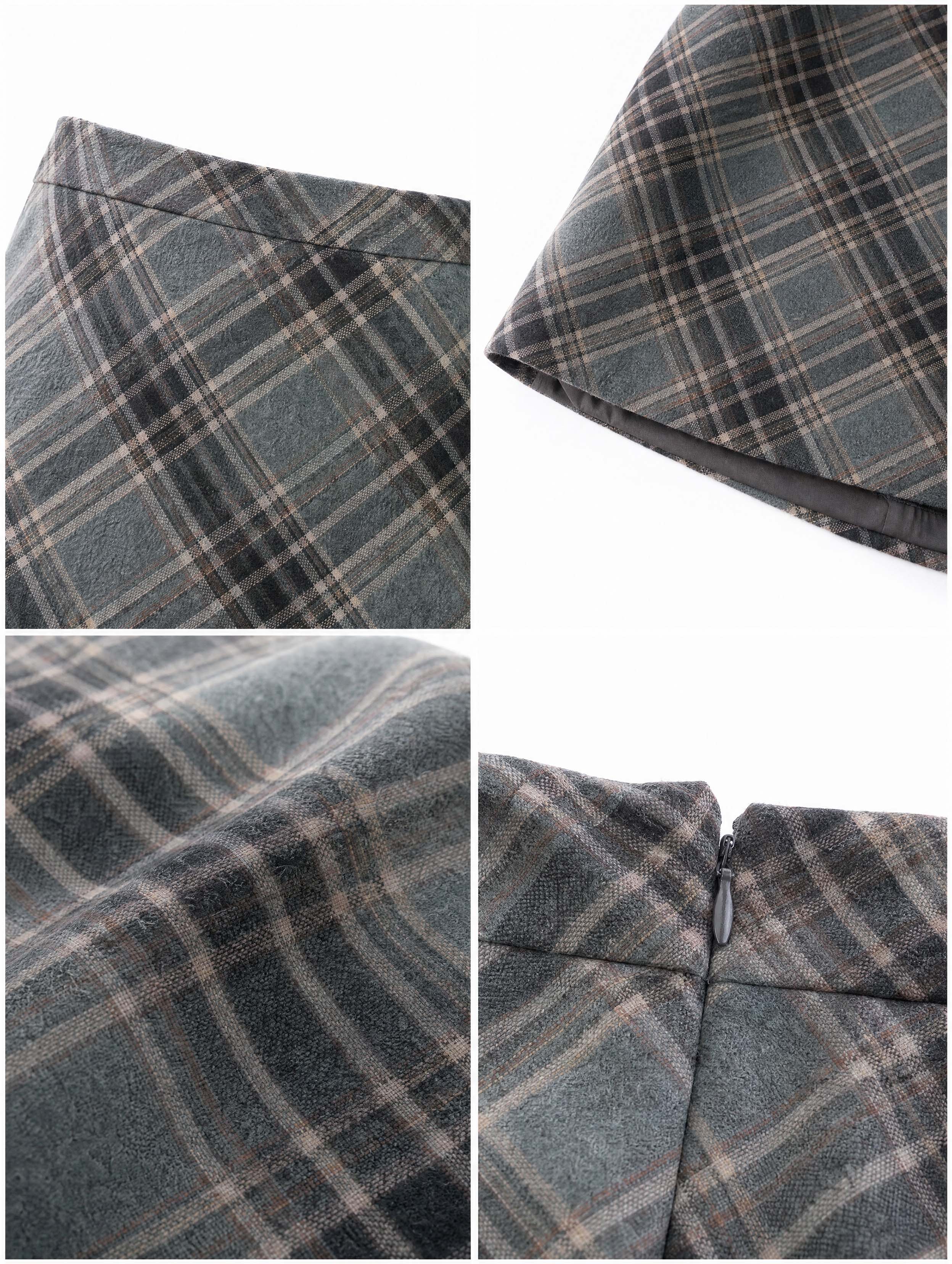 Vintage Plaid A‑Line Midi Skirt