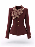 Vintage Plaid Collar Blazer Skirt Suit