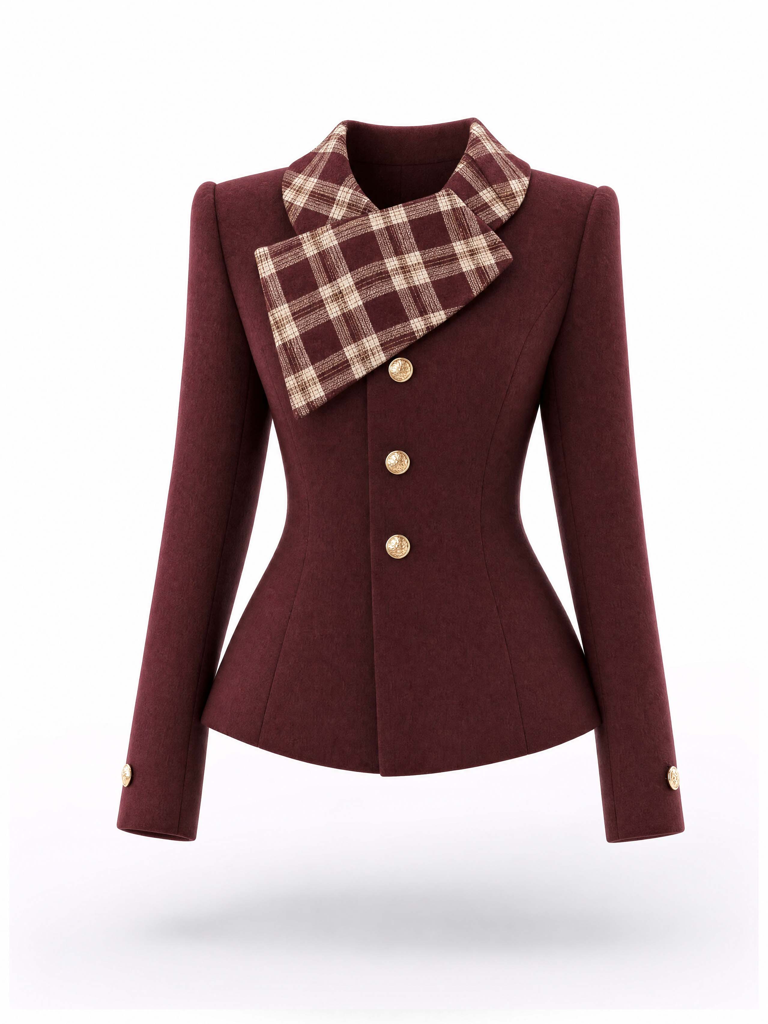 Vintage Plaid Collar Blazer Skirt Suit