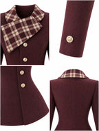 Vintage Plaid Collar Blazer Skirt Suit