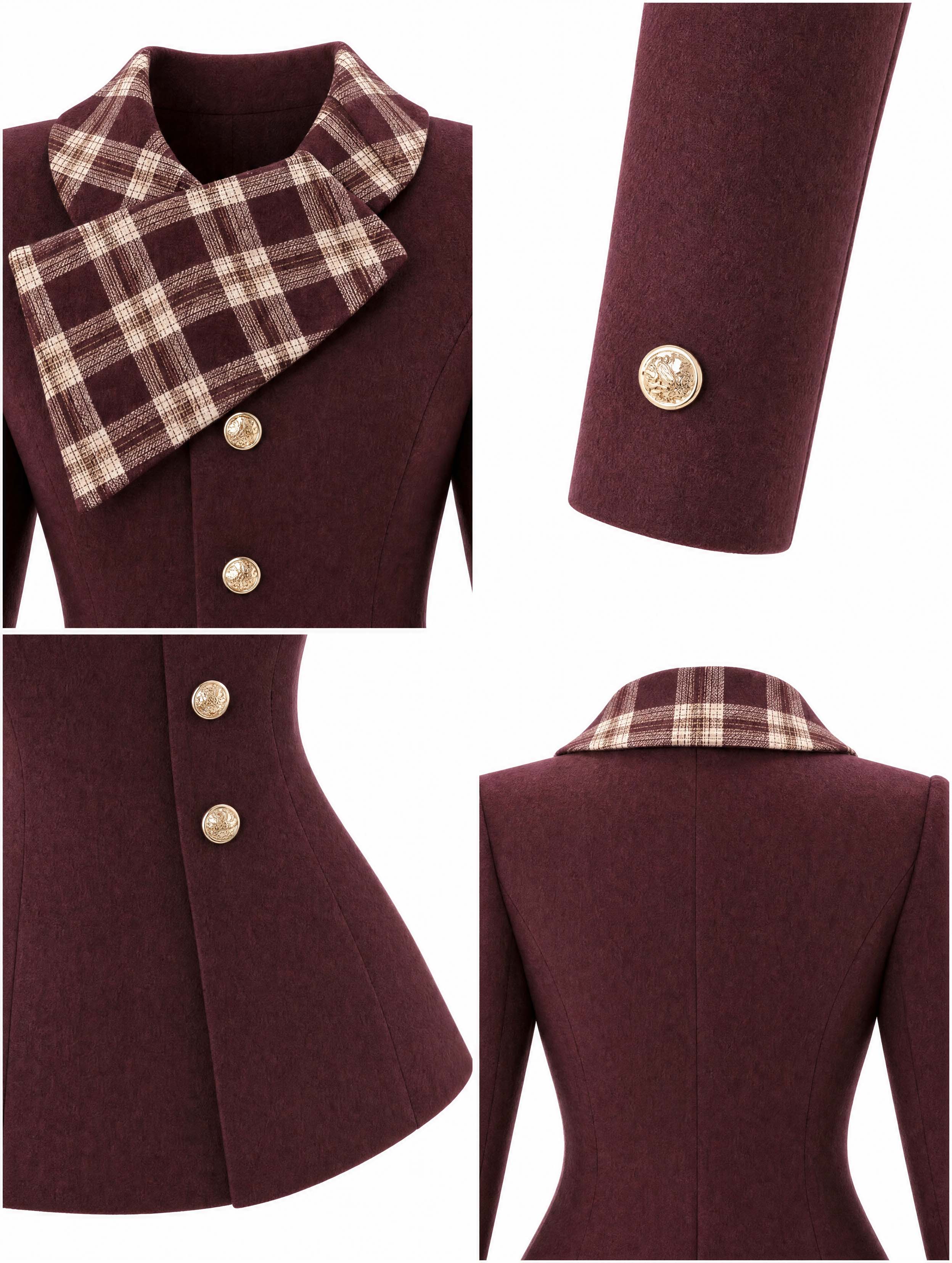 Vintage Plaid Collar Blazer Skirt Suit
