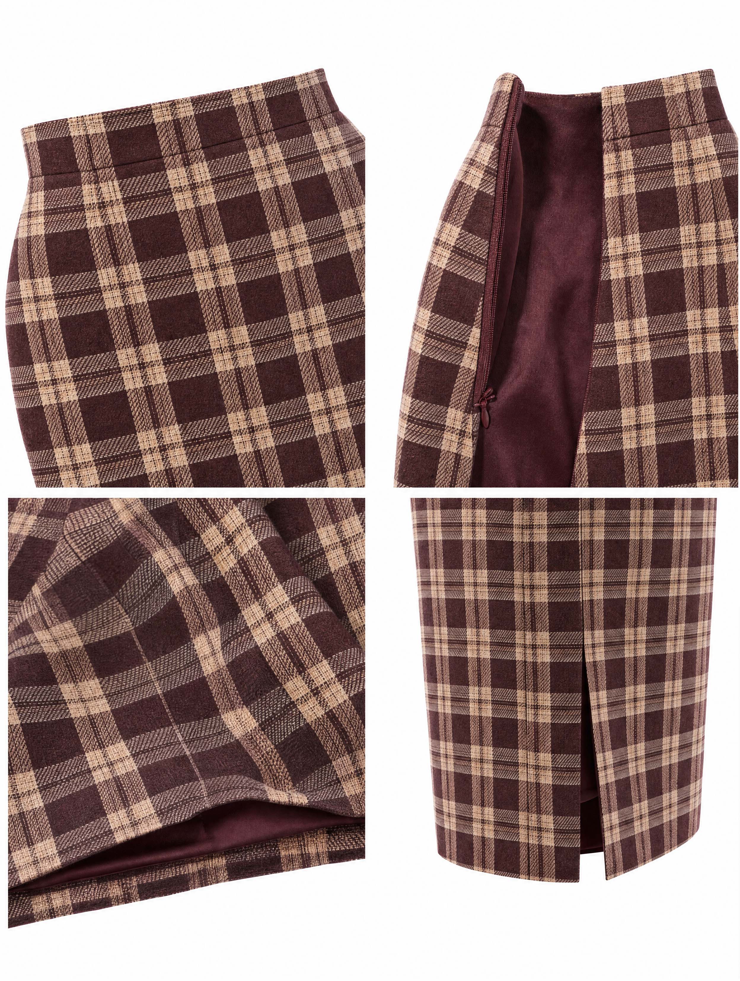 Vintage Plaid Collar Blazer Skirt Suit