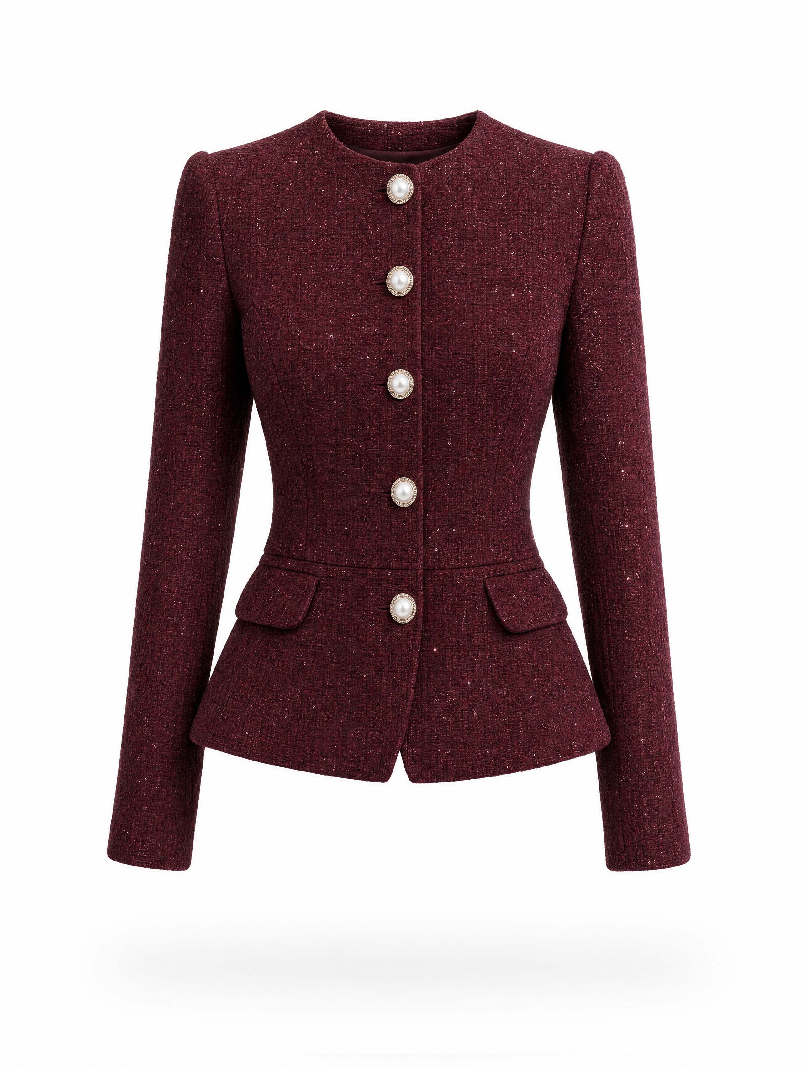 Vintage Tweed Pearl‑Button Skirt Suit