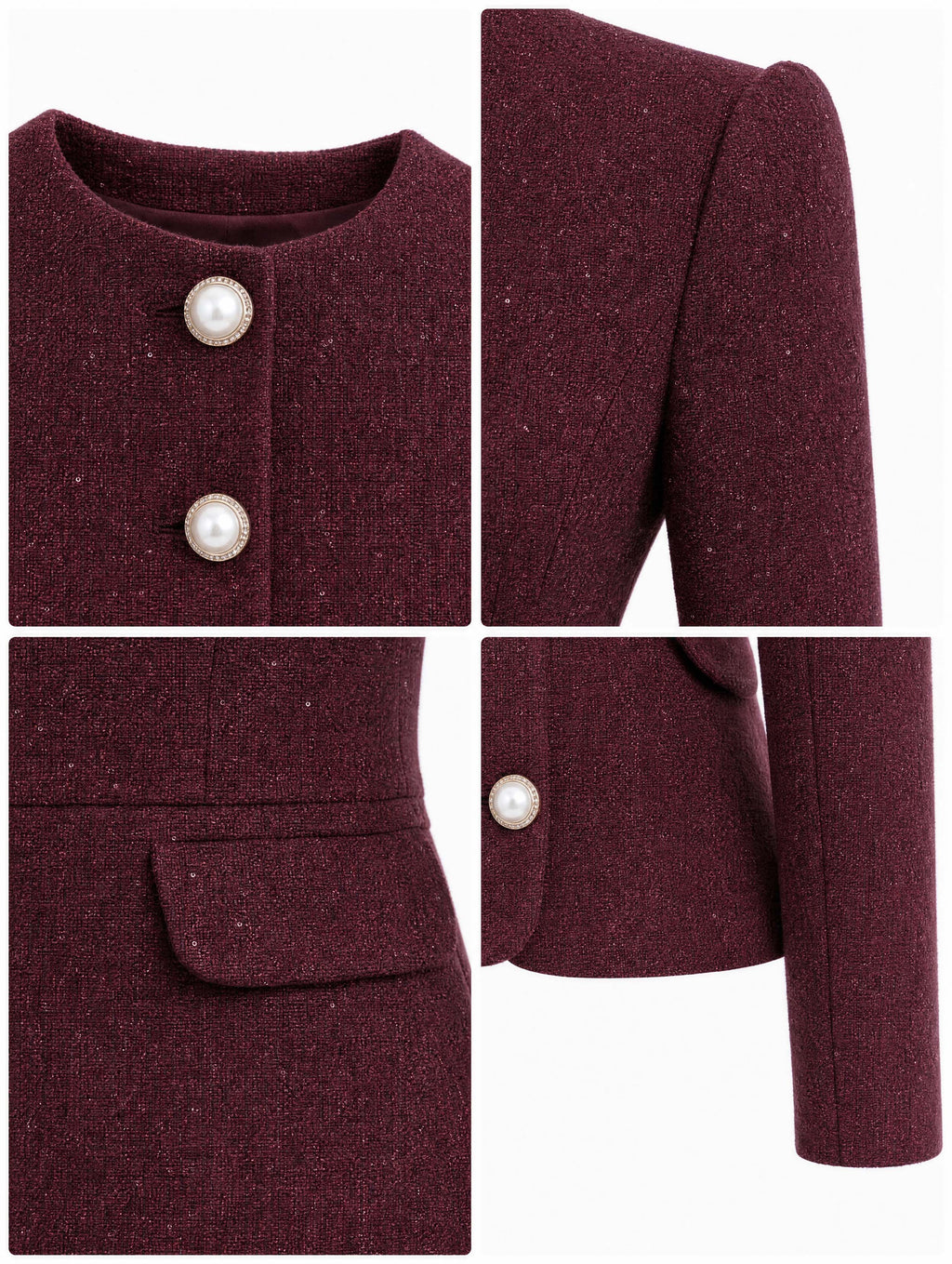 Vintage Tweed Pearl‑Button Skirt Suit