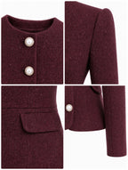 Vintage Tweed Pearl‑Button Skirt Suit