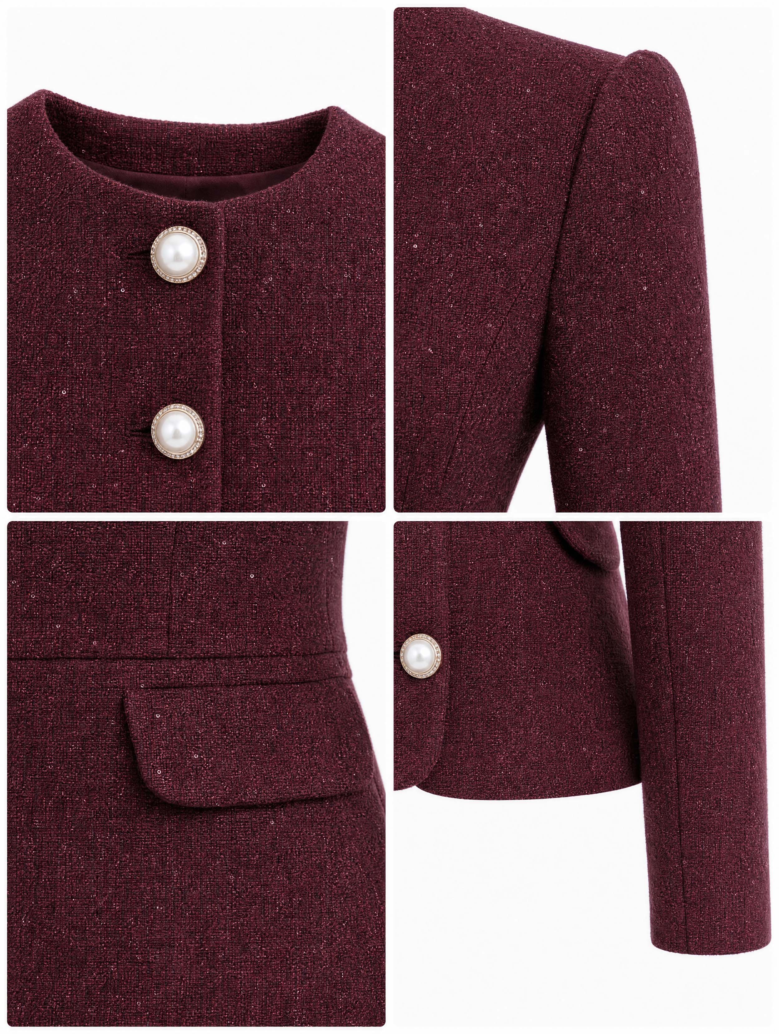 Vintage Tweed Pearl‑Button Skirt Suit