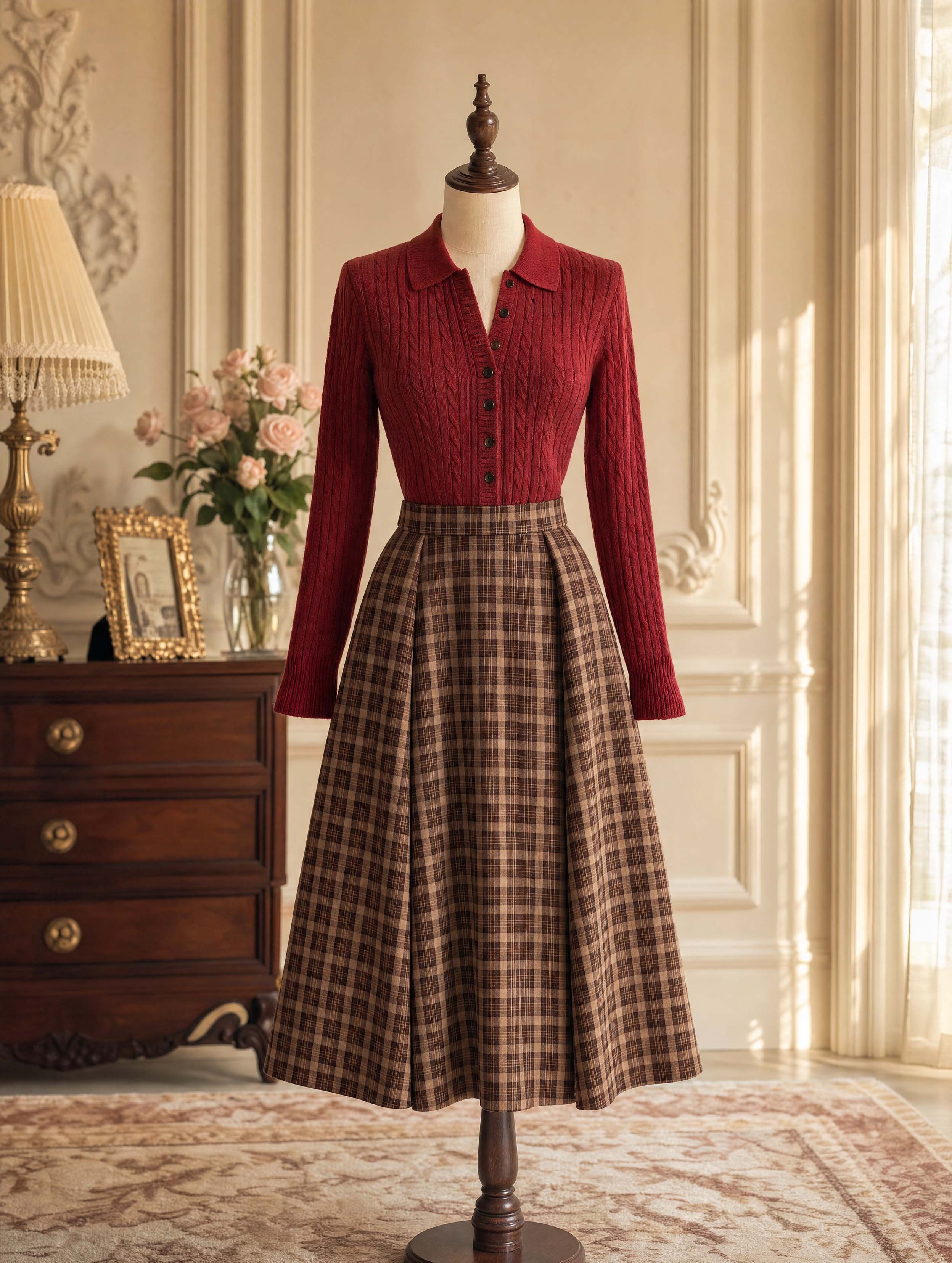 Vintage Polo Collar Cable Knit Cardigan Top