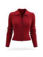Vintage Polo Collar Cable Knit Cardigan Top