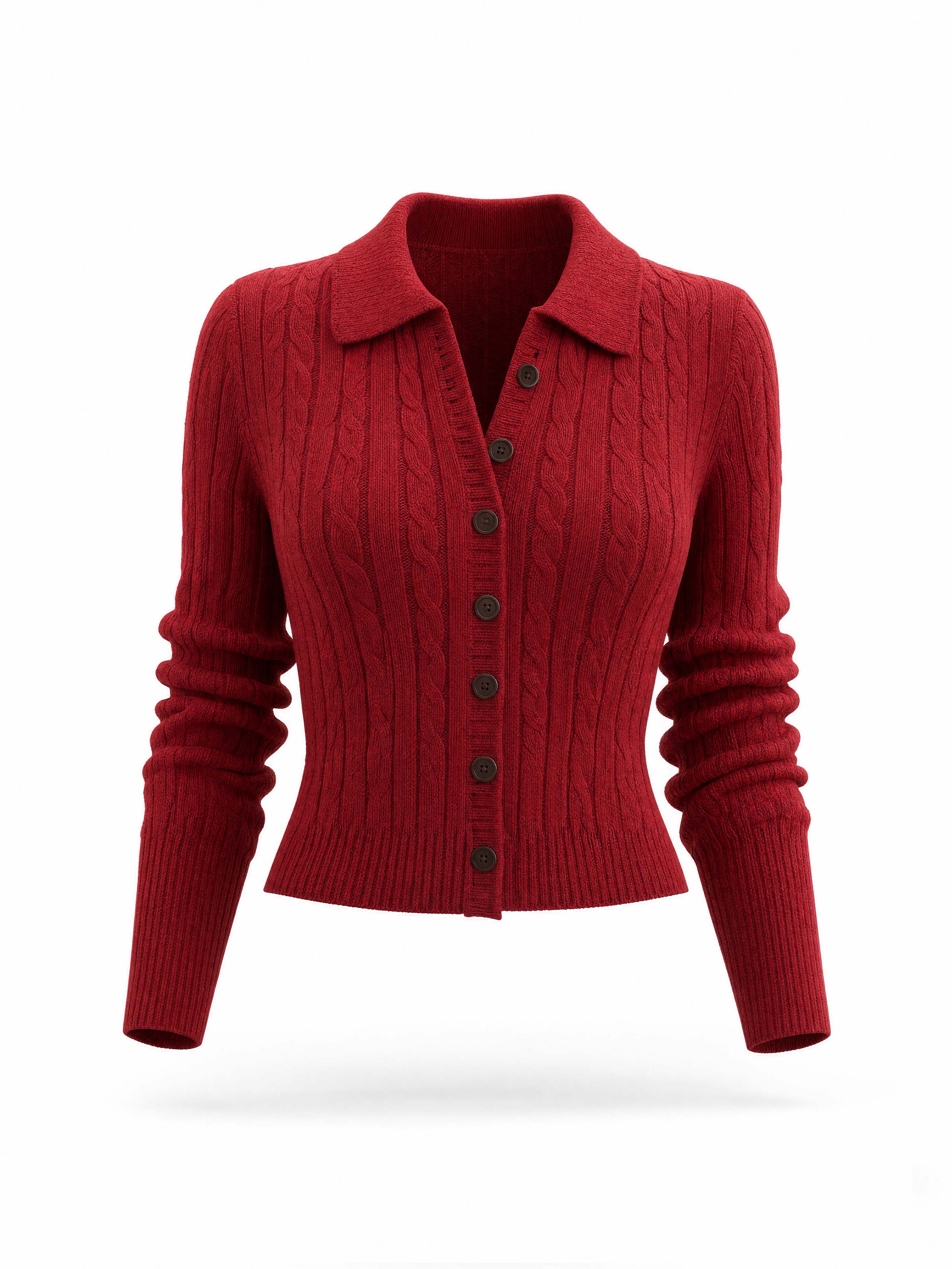 Vintage Polo Collar Cable Knit Cardigan Top
