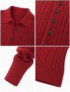 Vintage Polo Collar Cable Knit Cardigan Top