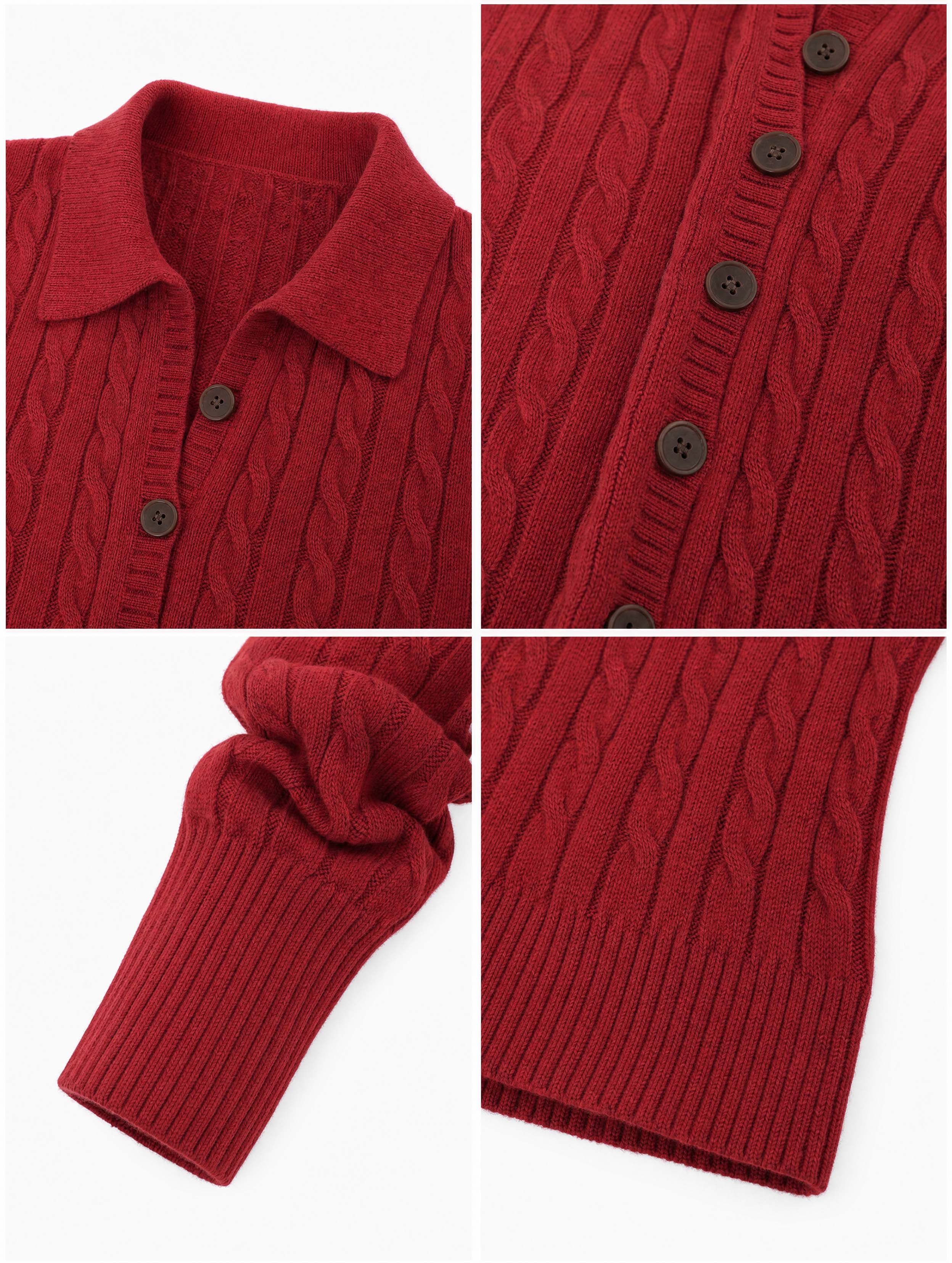 Vintage Polo Collar Cable Knit Cardigan Top