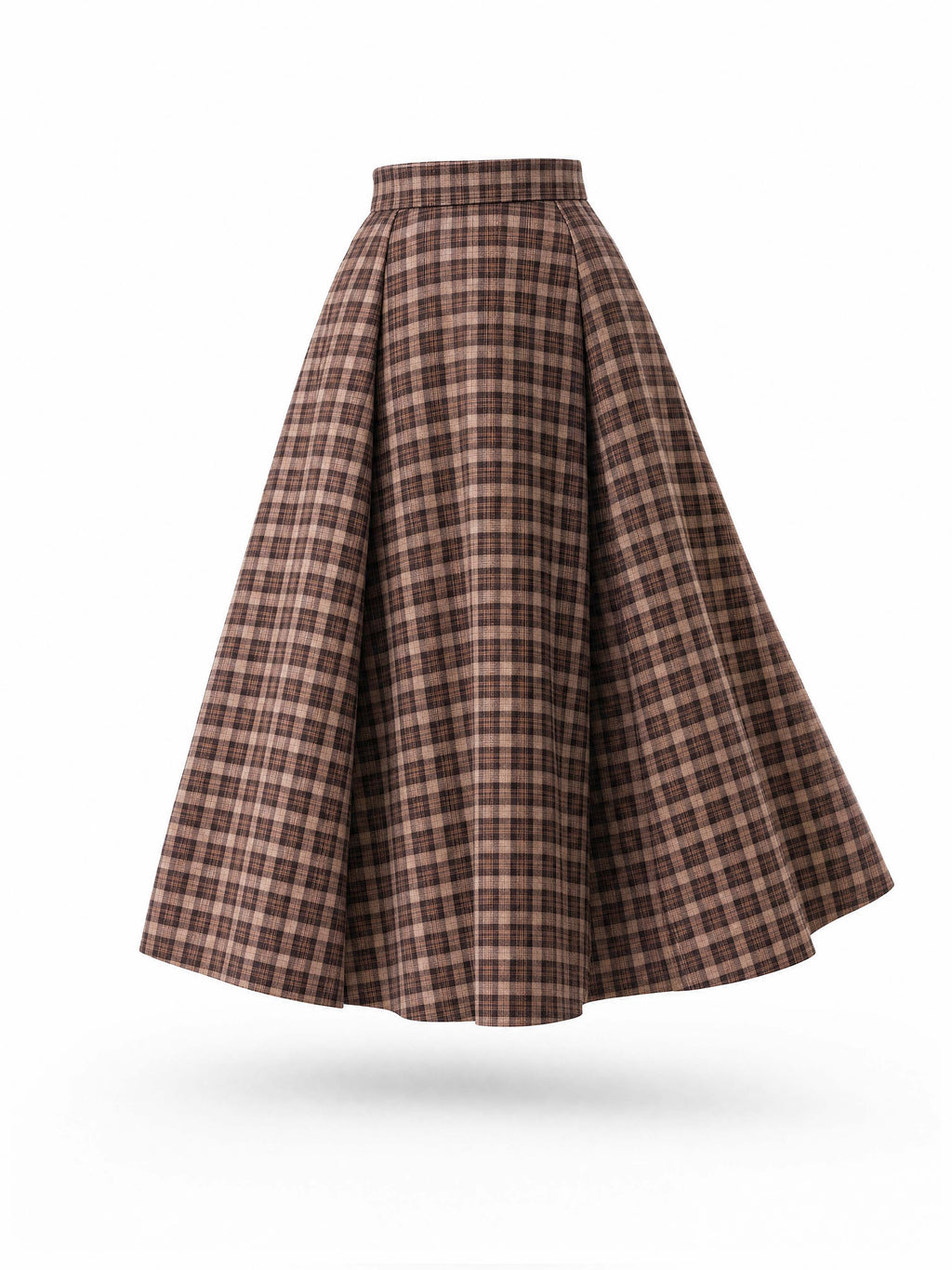 Vintage Plaid High Waist Swing Midi Skirt