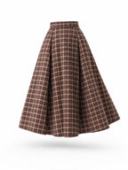 Vintage Plaid High Waist Swing Midi Skirt