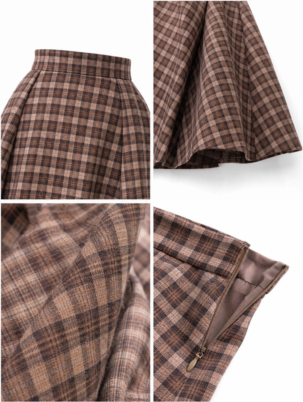 Vintage Plaid High Waist Swing Midi Skirt