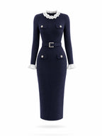 Vintage Faux Two‑Piece Knit Midi Dress