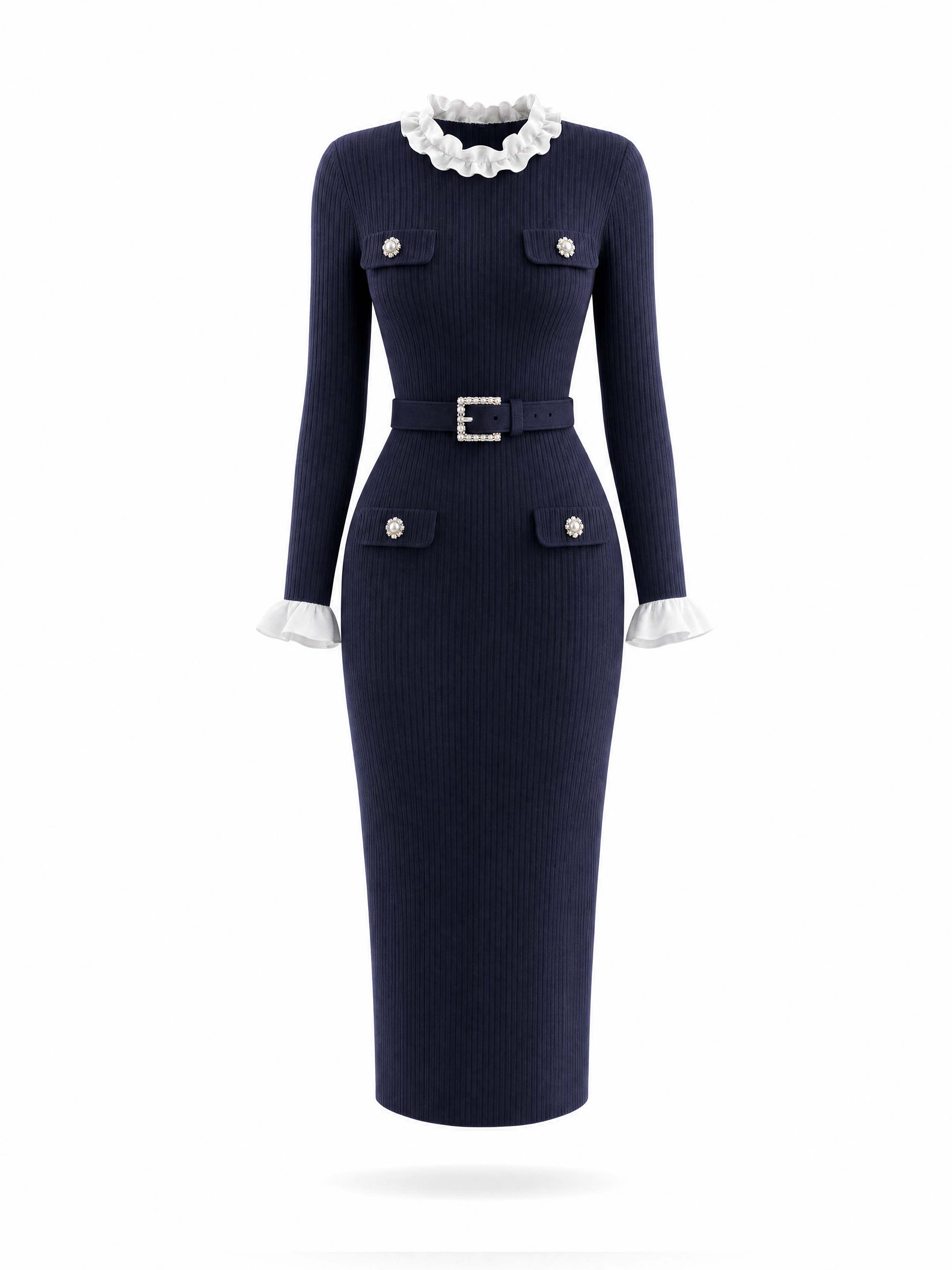 Vintage Faux Two‑Piece Knit Midi Dress