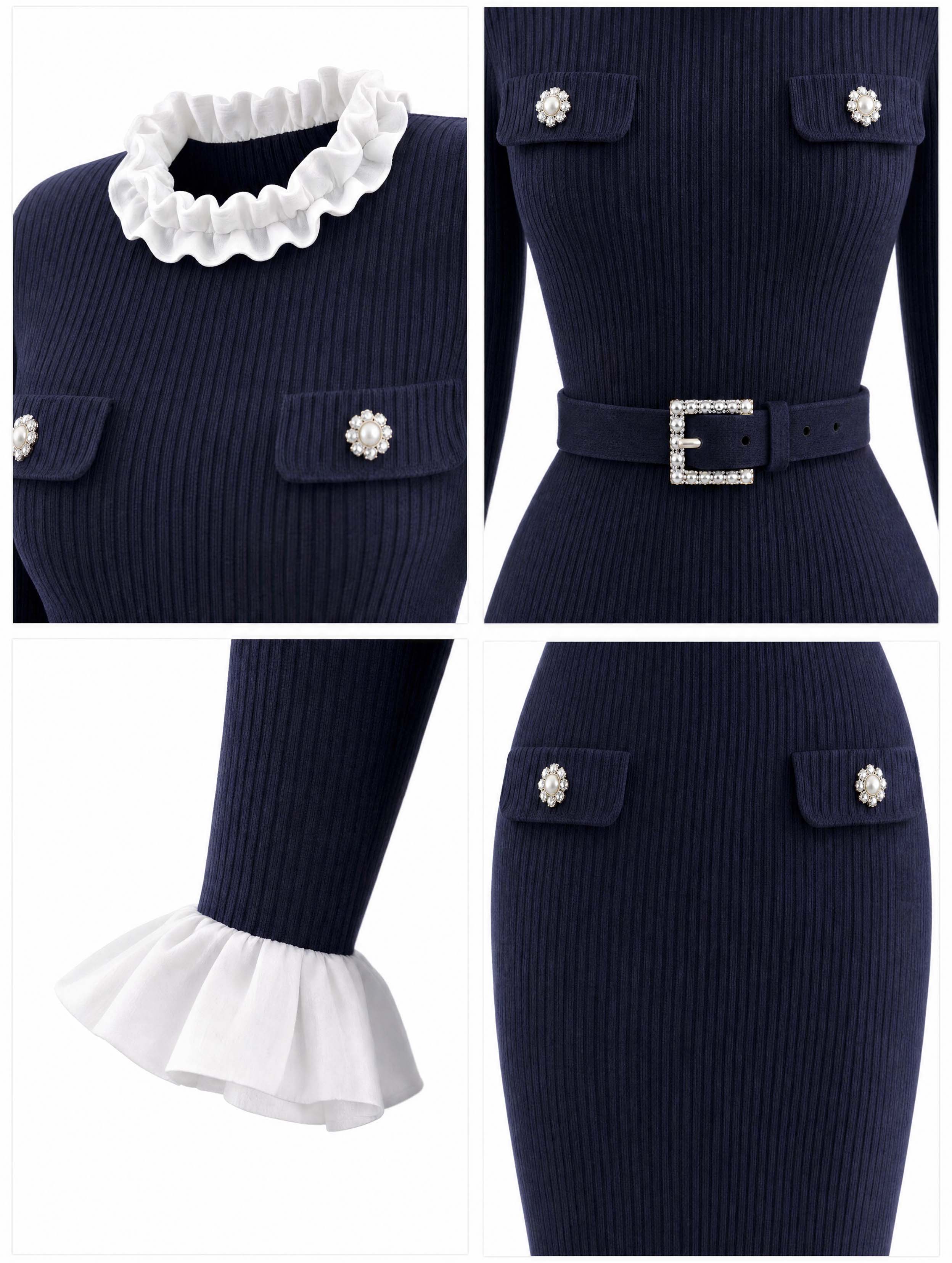 Vintage Faux Two‑Piece Knit Midi Dress