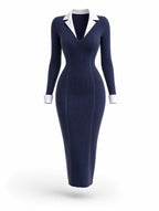 Vintage Contrast Collar Knit Midi Dress