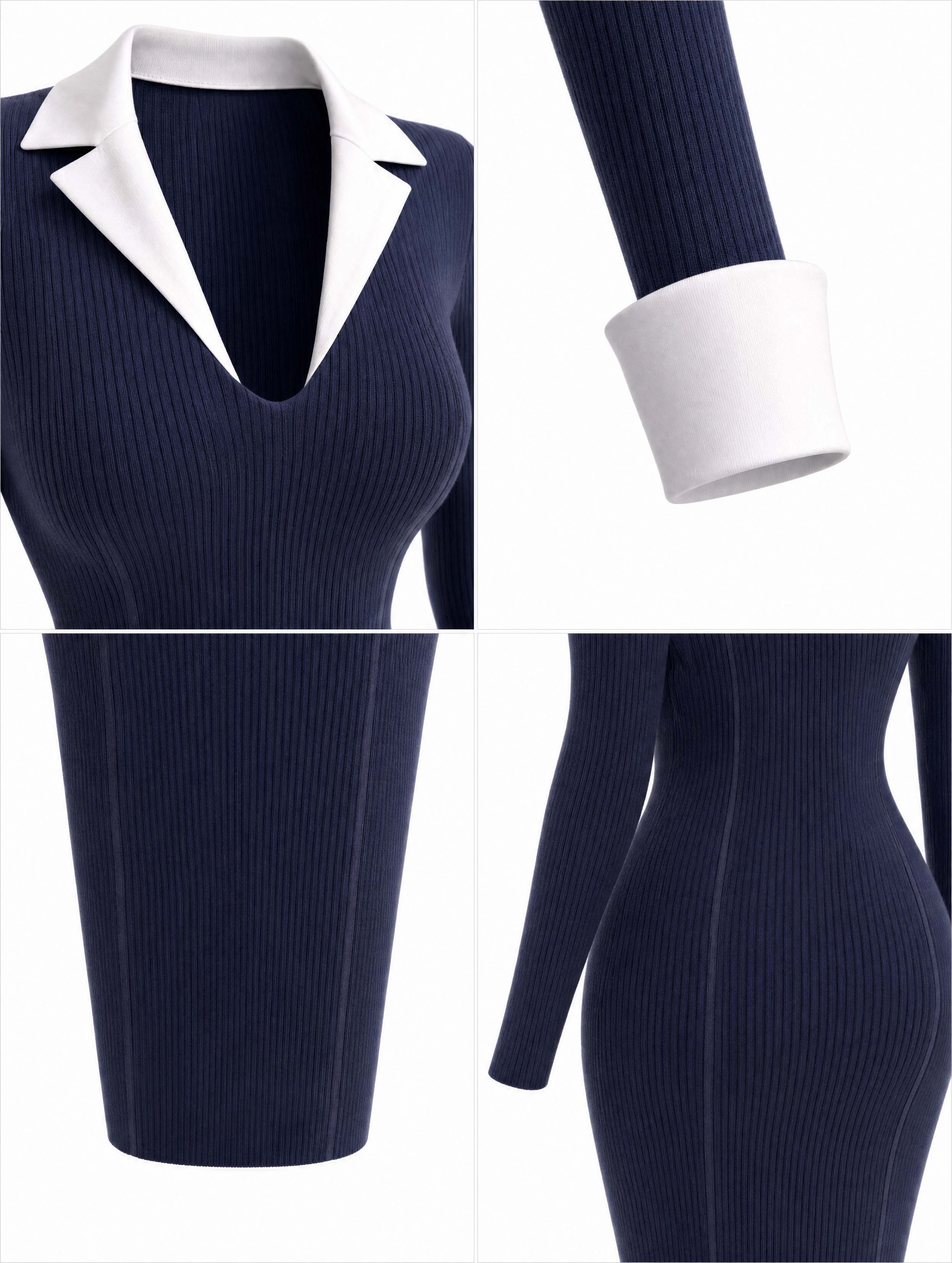 Vintage Contrast Collar Knit Midi Dress