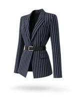 Vintage Striped Belted Blazer Jacket