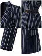 Vintage Striped Belted Blazer Jacket